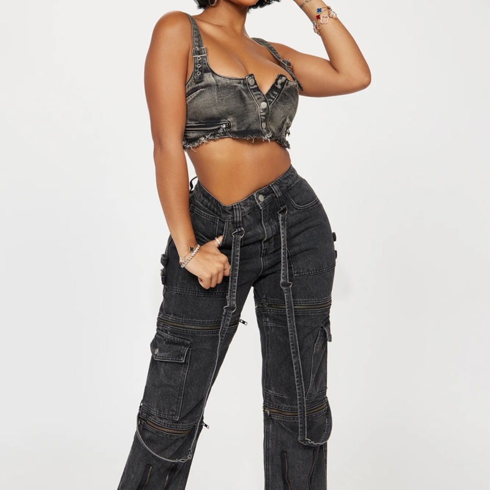 Back Again Black Acid Wash Denim Top